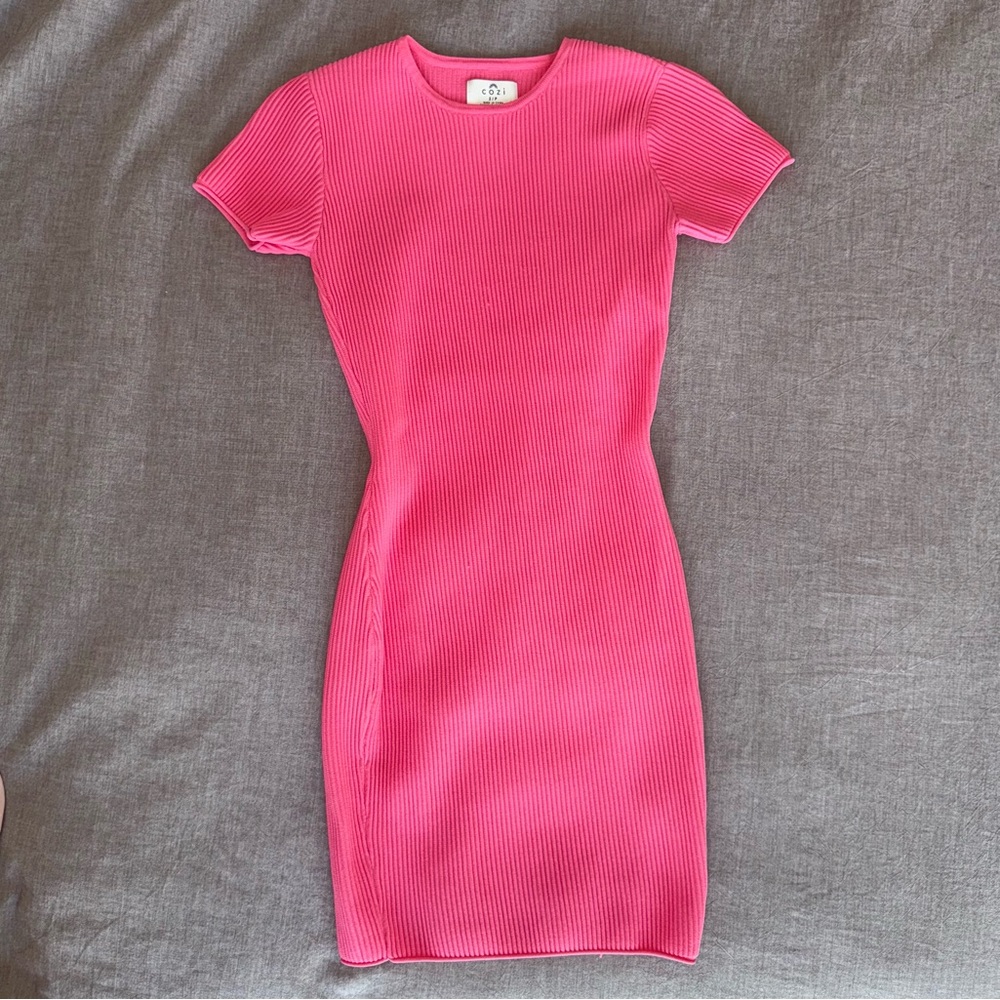 Hot Pink Ribbed Bodycon Mini Dress – Size S | Barbiecore Y2K 💖